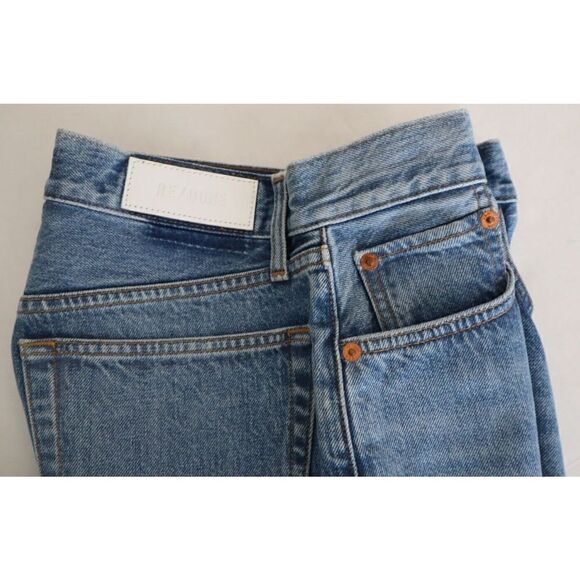 Re/Done Women's Sz 26 Blue Stove Pipe Crop Button Fly Raw Hem Denim Jeans $265 - Picture 6 of 10